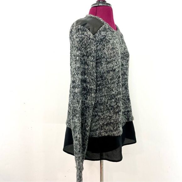 Calvin Klein GRAY MELANGE LEATHER Shoulder SWEATER  SIZE L - Picture 3 of 11